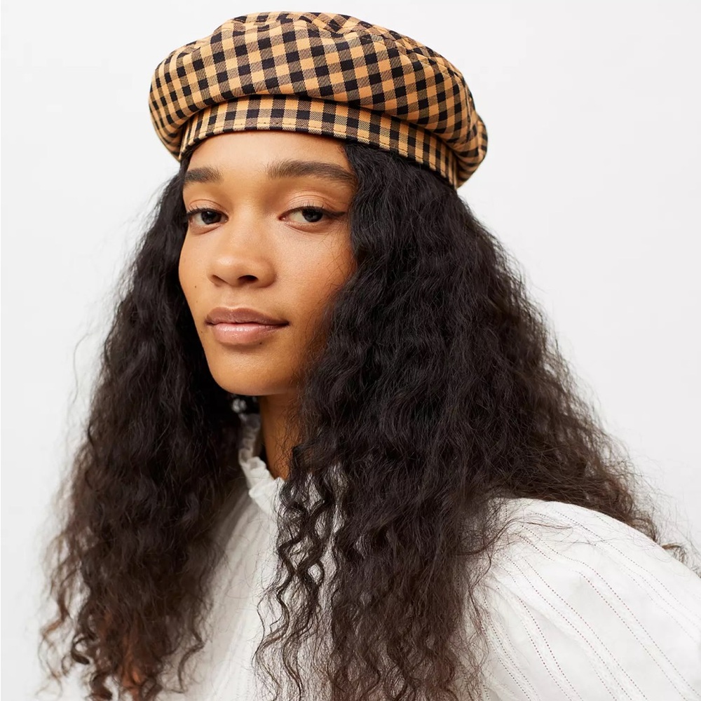 New! Brixton Fiddler Beret 10964 Lion Black Yellow Checker Size Small